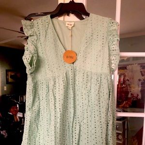 Bibi XL green eyelet babydoll V neck dress